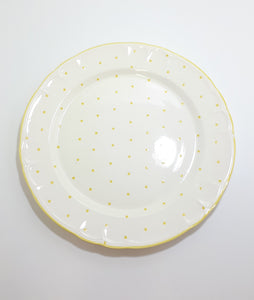 Large Vintage French Art Pottery Faience Cake Plate – Yellow Polka Dot On White