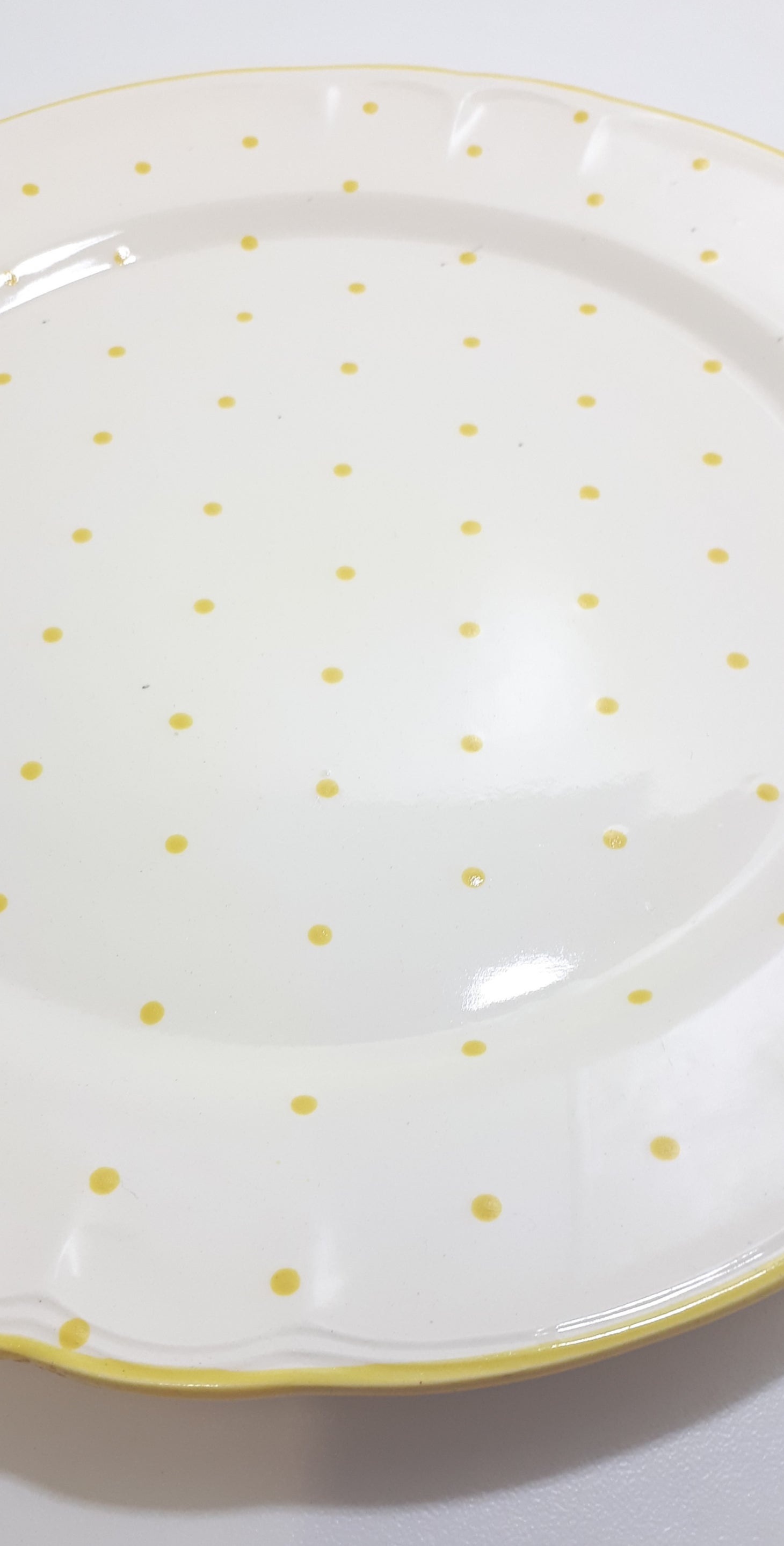 Large Vintage French Art Pottery Faience Cake Plate – Yellow Polka Dot On White