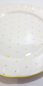 Large Vintage French Art Pottery Faience Cake Plate – Yellow Polka Dot On White