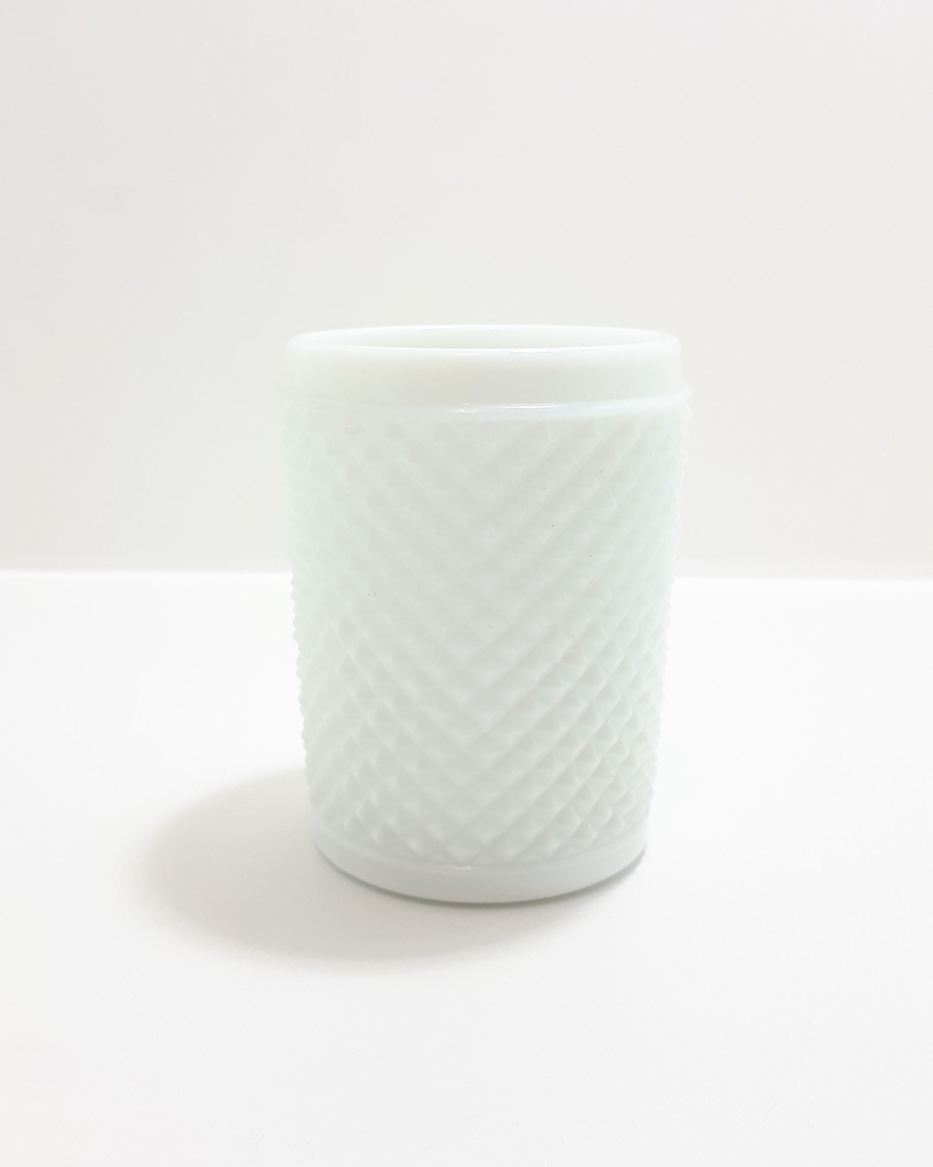 Sturdy & Mildly Blue Toned Milk Glass Utensil / Pen / Vanity Holder With Hobnail Design