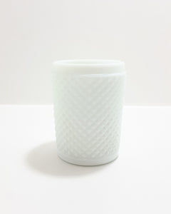 Sturdy & Mildly Blue Toned Milk Glass Utensil / Pen / Vanity Holder With Hobnail Design