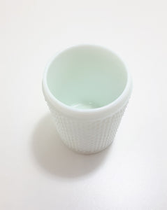 Sturdy & Mildly Blue Toned Milk Glass Utensil / Pen / Vanity Holder With Hobnail Design