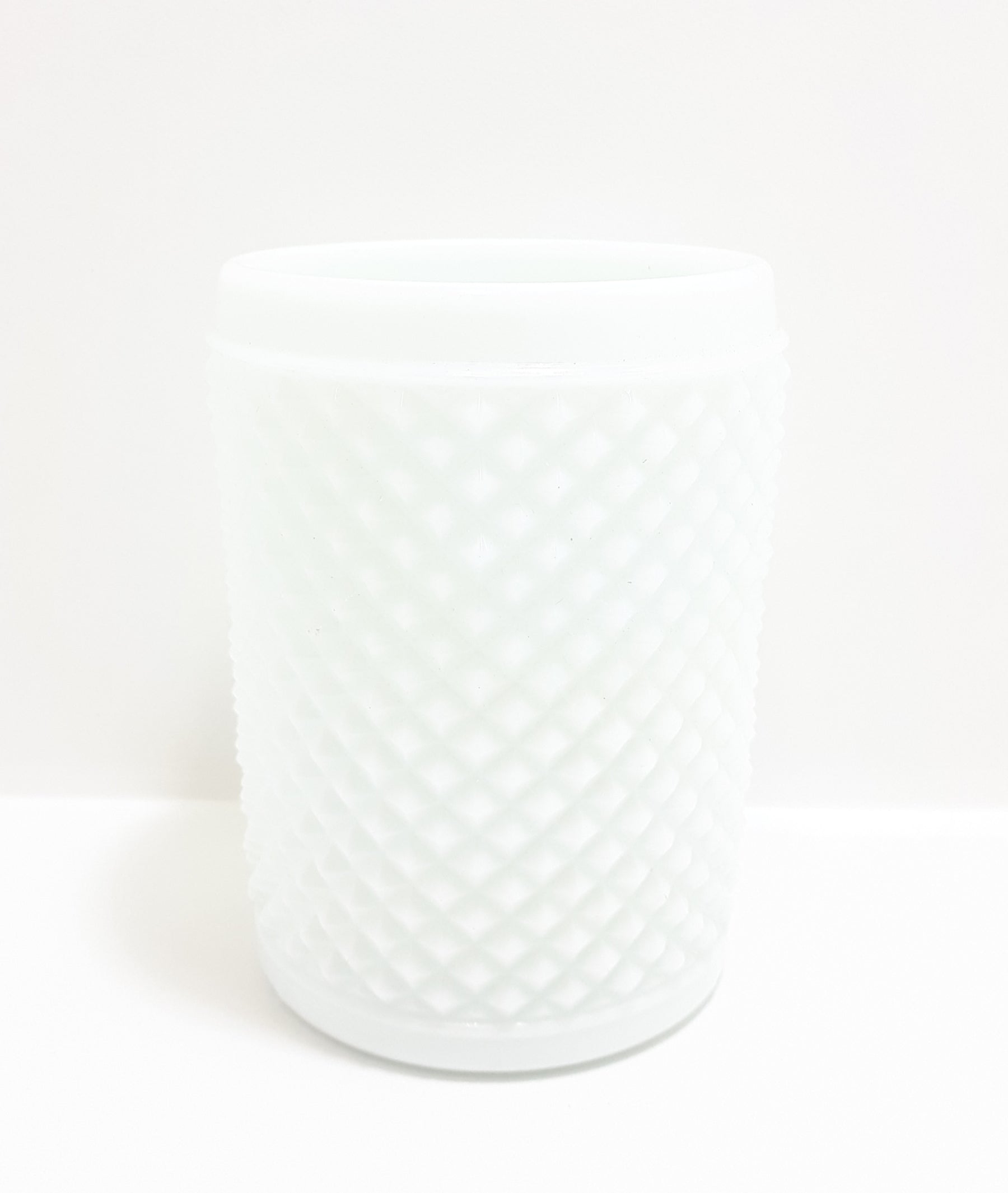 Sturdy & Mildly Blue Toned Milk Glass Utensil / Pen / Vanity Holder With Hobnail Design