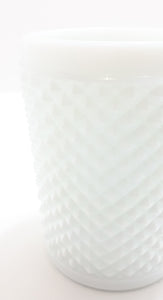 Sturdy & Mildly Blue Toned Milk Glass Utensil / Pen / Vanity Holder With Hobnail Design