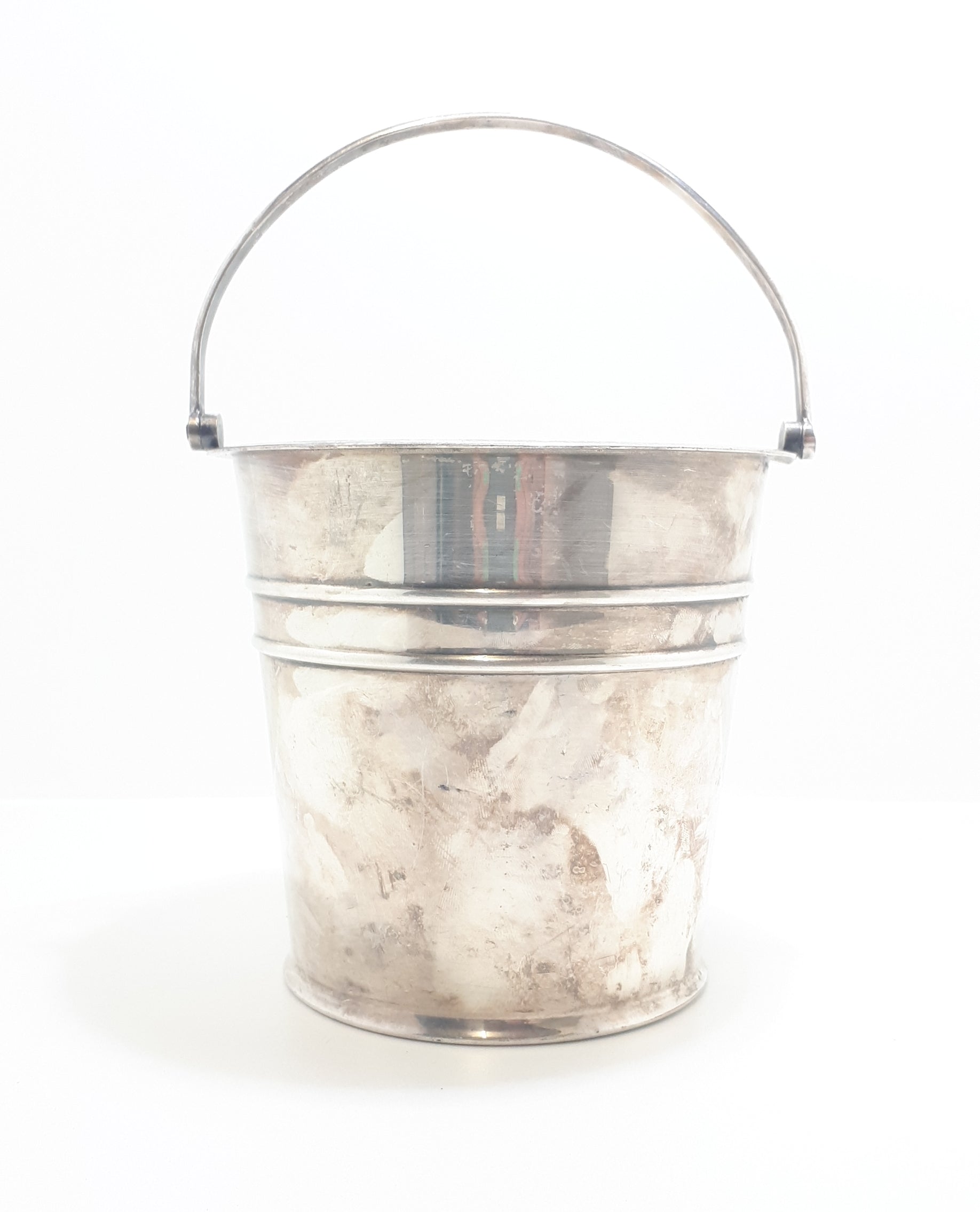 Vintage Plate Em Ess (Silver Plate On Copper) Small Ice Bucket With Swing Handle