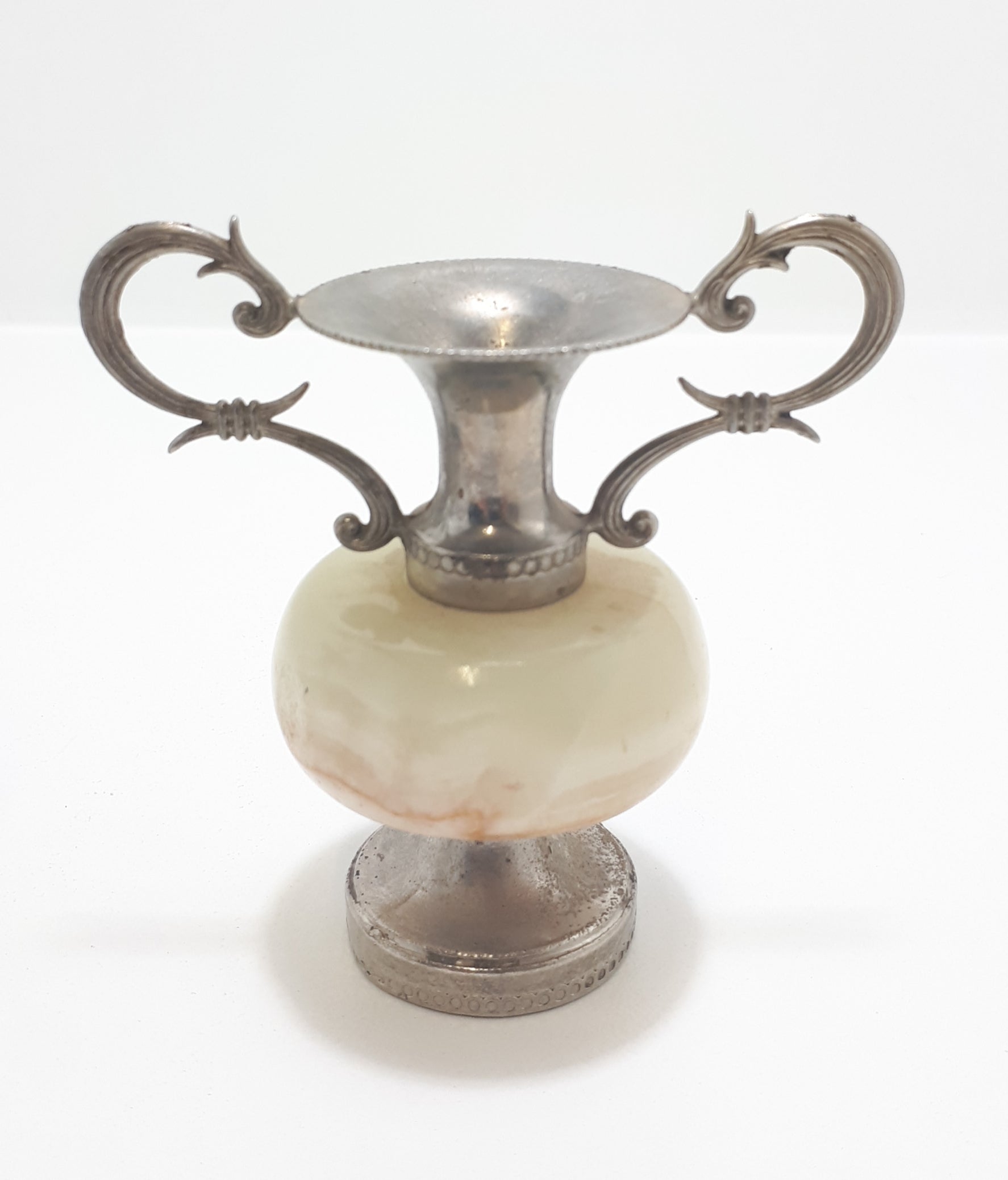 Pair Of Small Antique Marble & Silver Plated Bud Vases