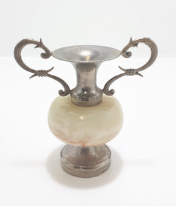 Pair Of Small Antique Marble & Silver Plated Bud Vases