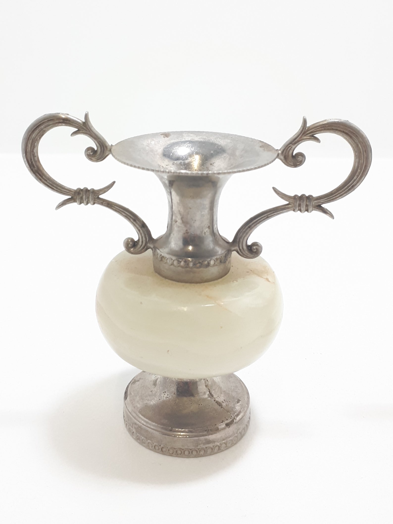 Pair Of Small Antique Marble & Silver Plated Bud Vases