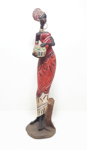 Decorative Tall African Lady Resin Figurine In Traditional Clothing