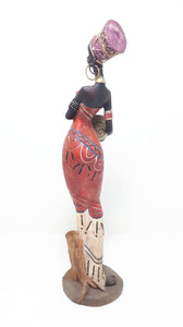 Decorative Tall African Lady Resin Figurine In Traditional Clothing
