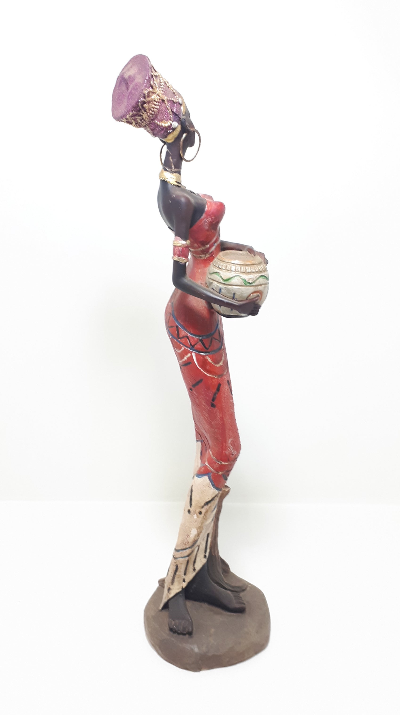 Decorative Tall African Lady Resin Figurine In Traditional Clothing
