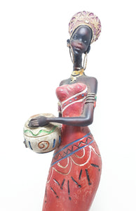 Decorative Tall African Lady Resin Figurine In Traditional Clothing