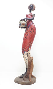 Decorative Tall African Lady Resin Figurine In Traditional Clothing