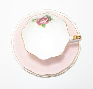 Soft Pastel Pink Assembled Tea Trio With Rose, Flowers & Gold Trim