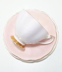 Soft Pastel Pink Assembled Tea Trio With Rose, Flowers & Gold Trim