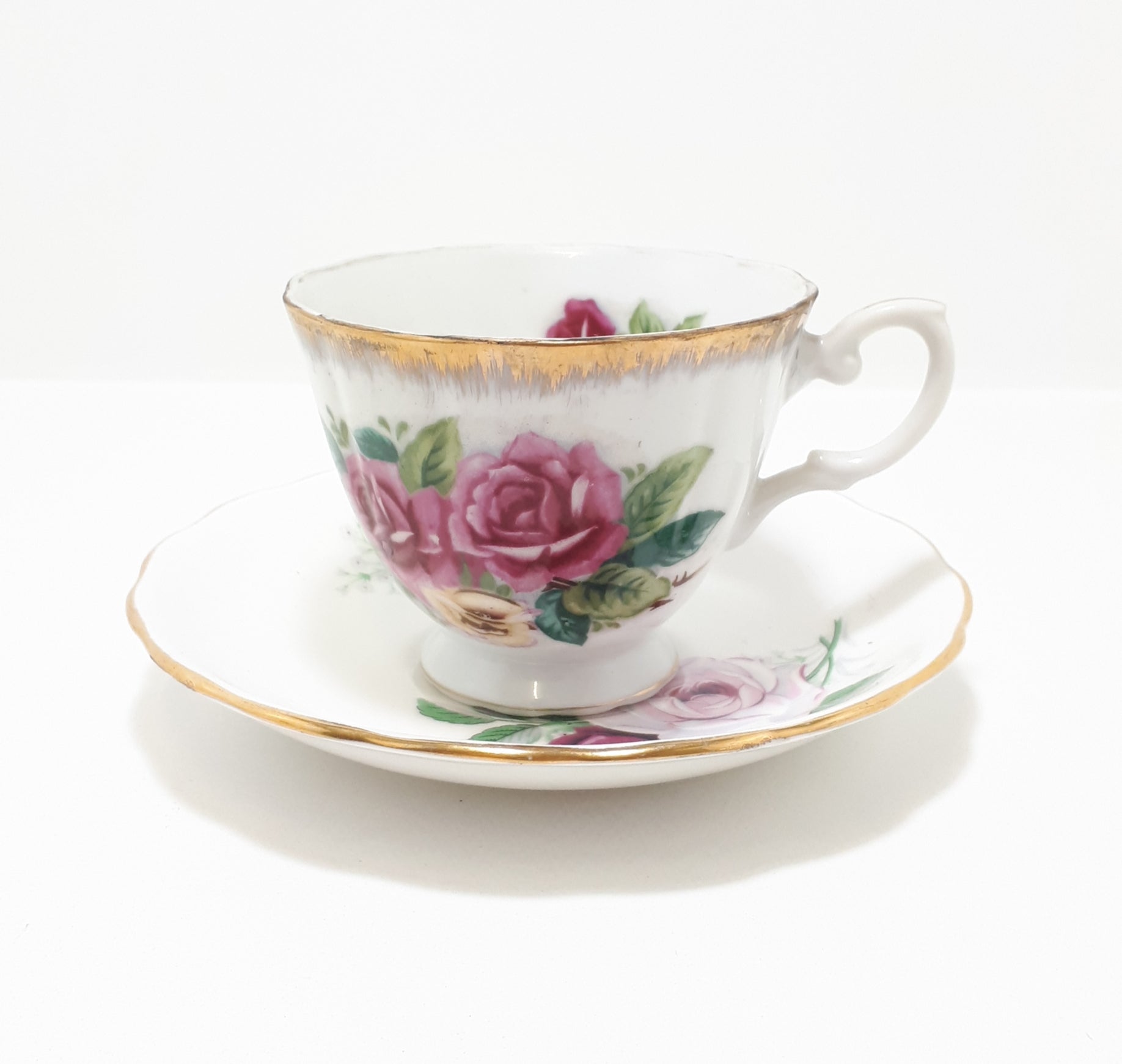 Vintage Assembled Tea Duo With Roses & Gold Trim