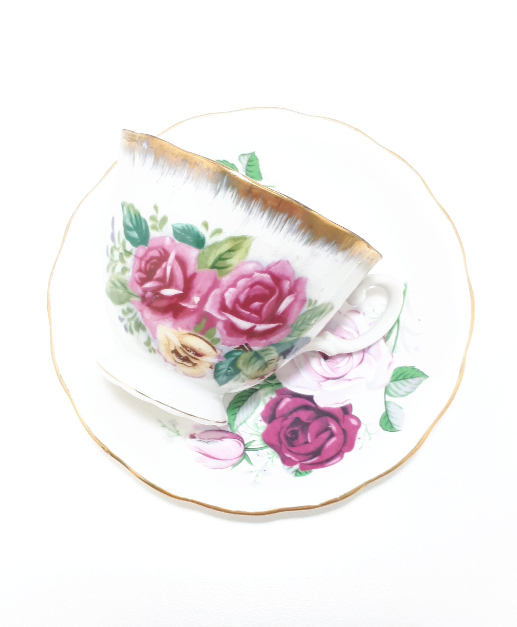 Vintage Assembled Tea Duo With Roses & Gold Trim