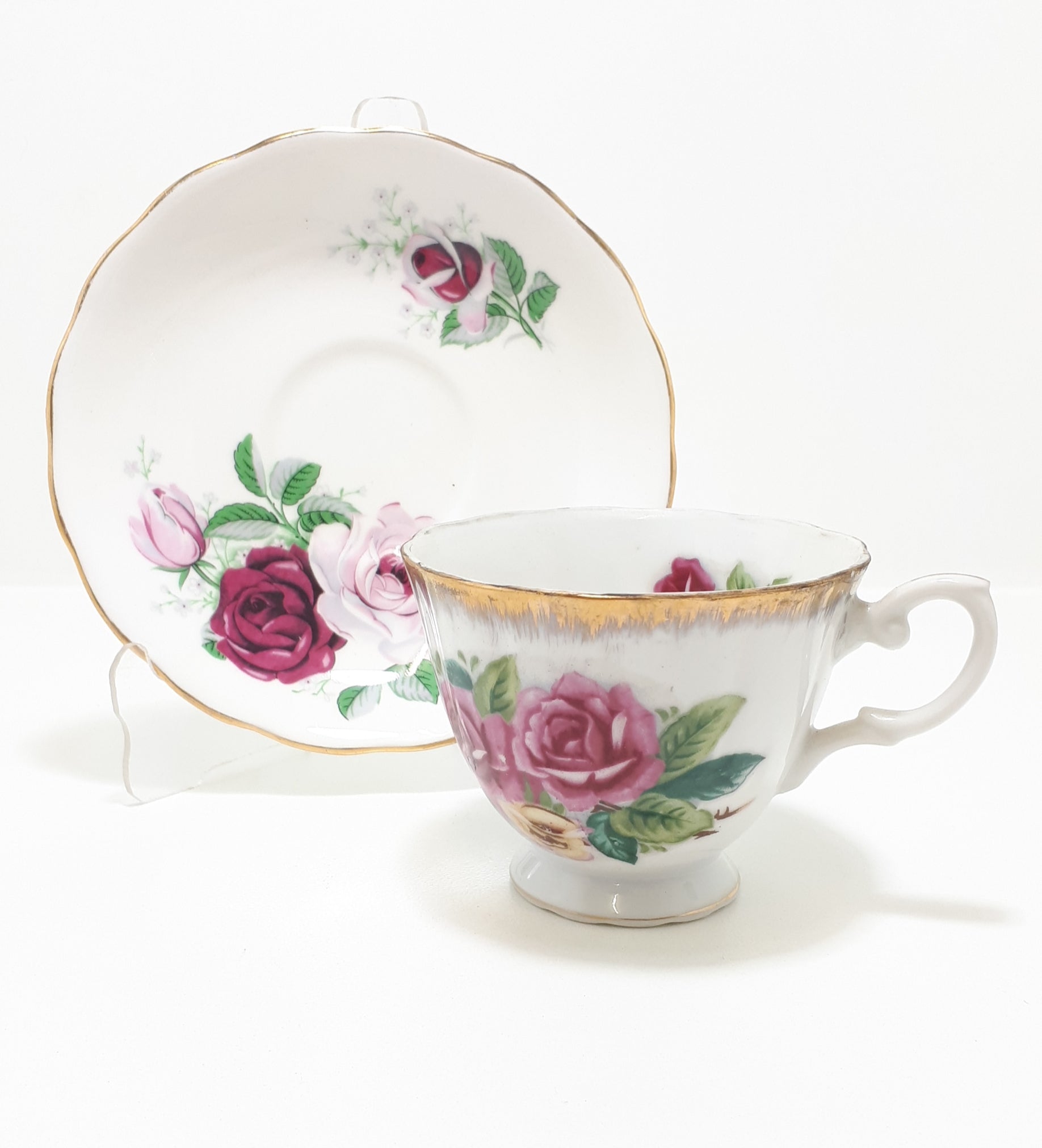 Vintage Assembled Tea Duo With Roses & Gold Trim