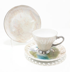 Assembled Lustre Ware Tea Trio With Mallard Duck Saucer