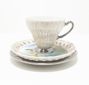 Assembled Lustre Ware Tea Trio With Mallard Duck Saucer