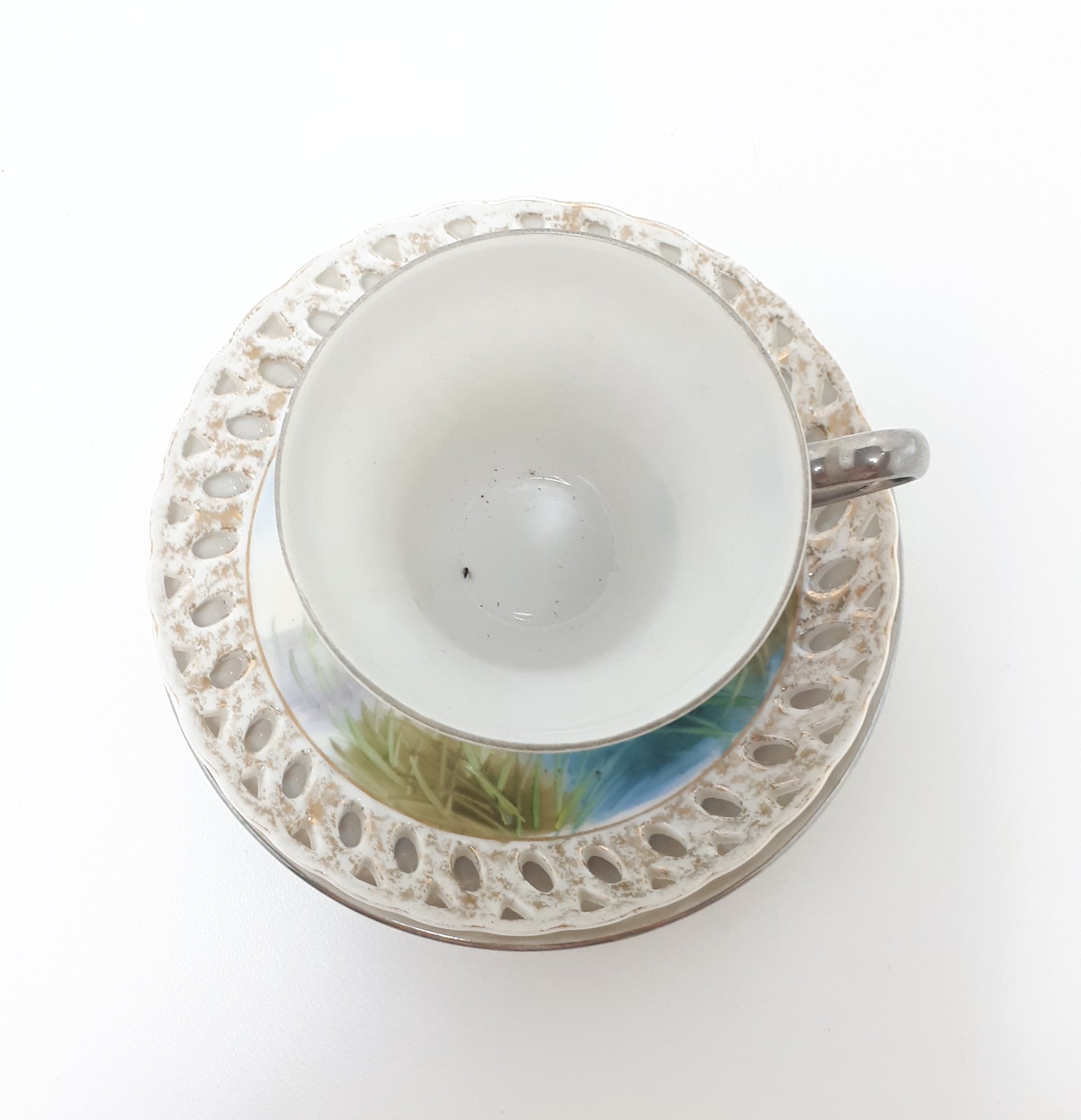 Assembled Lustre Ware Tea Trio With Mallard Duck Saucer