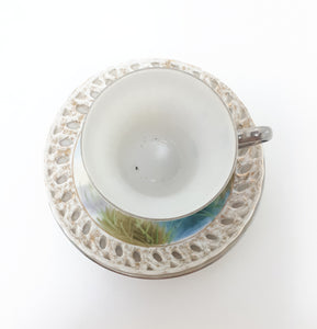 Assembled Lustre Ware Tea Trio With Mallard Duck Saucer