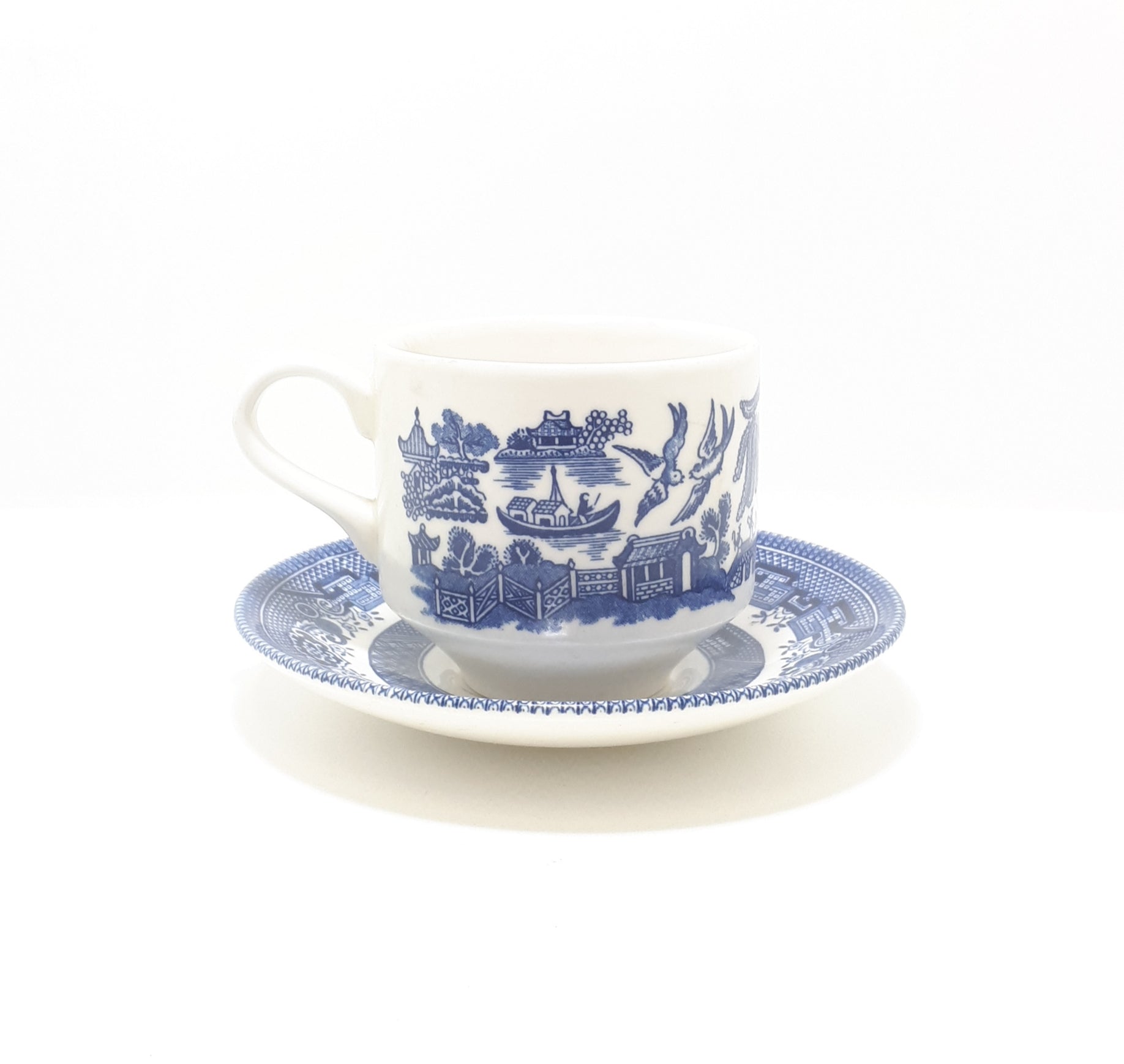 Vintage Blue & White Willow Coffee / Tea Duo – Cup & Saucer
