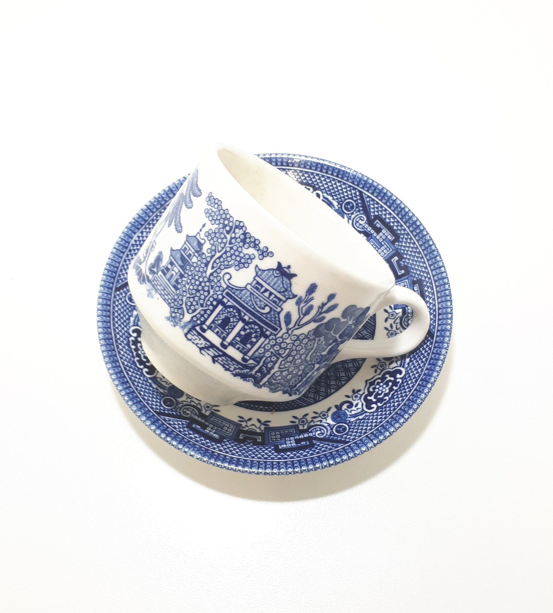Vintage Blue & White Willow Coffee / Tea Duo – Cup & Saucer