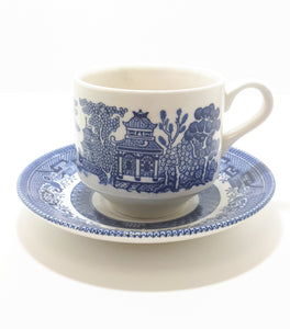 Vintage Blue & White Willow Coffee / Tea Duo – Cup & Saucer