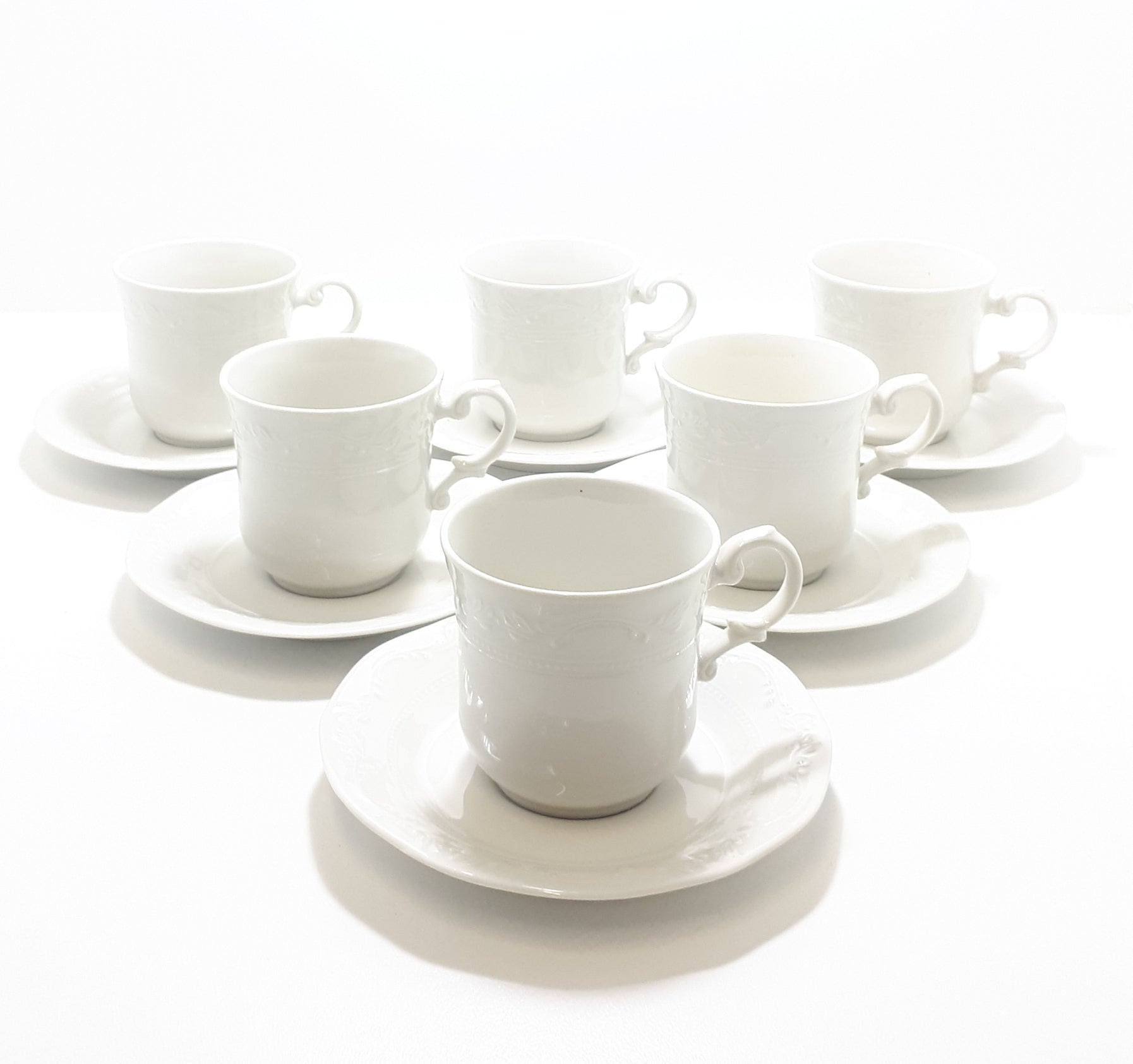 Vintage South African Set Of 6 White Huguenot Royale Cups & Saucers