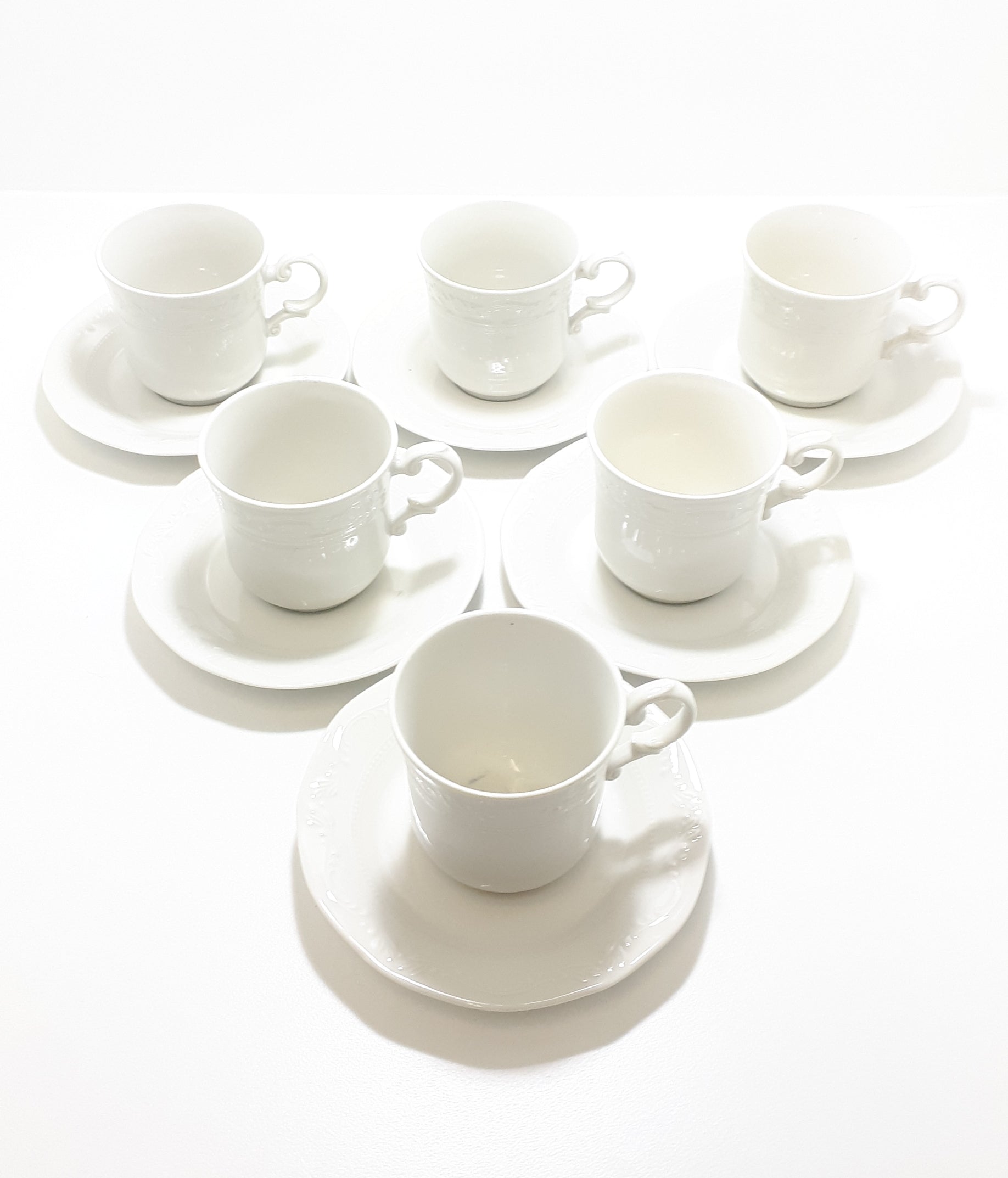 Vintage South African Set Of 6 White Huguenot Royale Cups & Saucers
