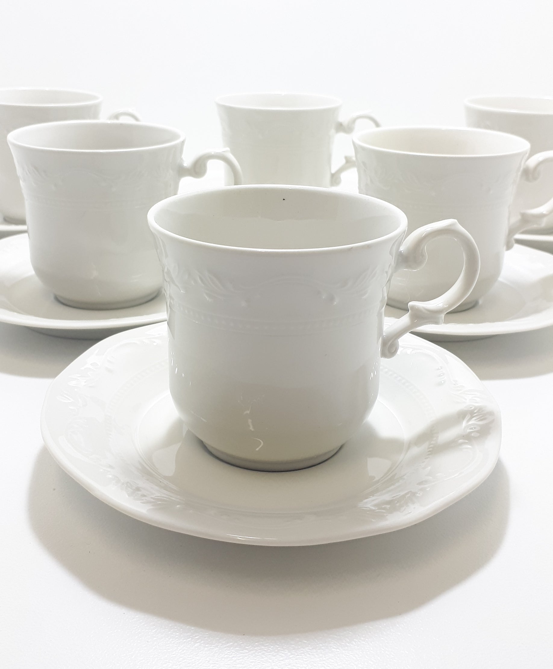 Vintage South African Set Of 6 White Huguenot Royale Cups & Saucers