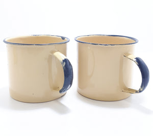 Pair Of Yellow Vintage Enamel Mugs