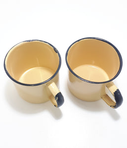 Pair Of Yellow Vintage Enamel Mugs