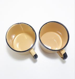 Pair Of Yellow Vintage Enamel Mugs