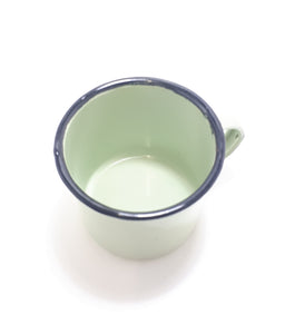 Green Vintage Enamel Mug With Broad Black Rim