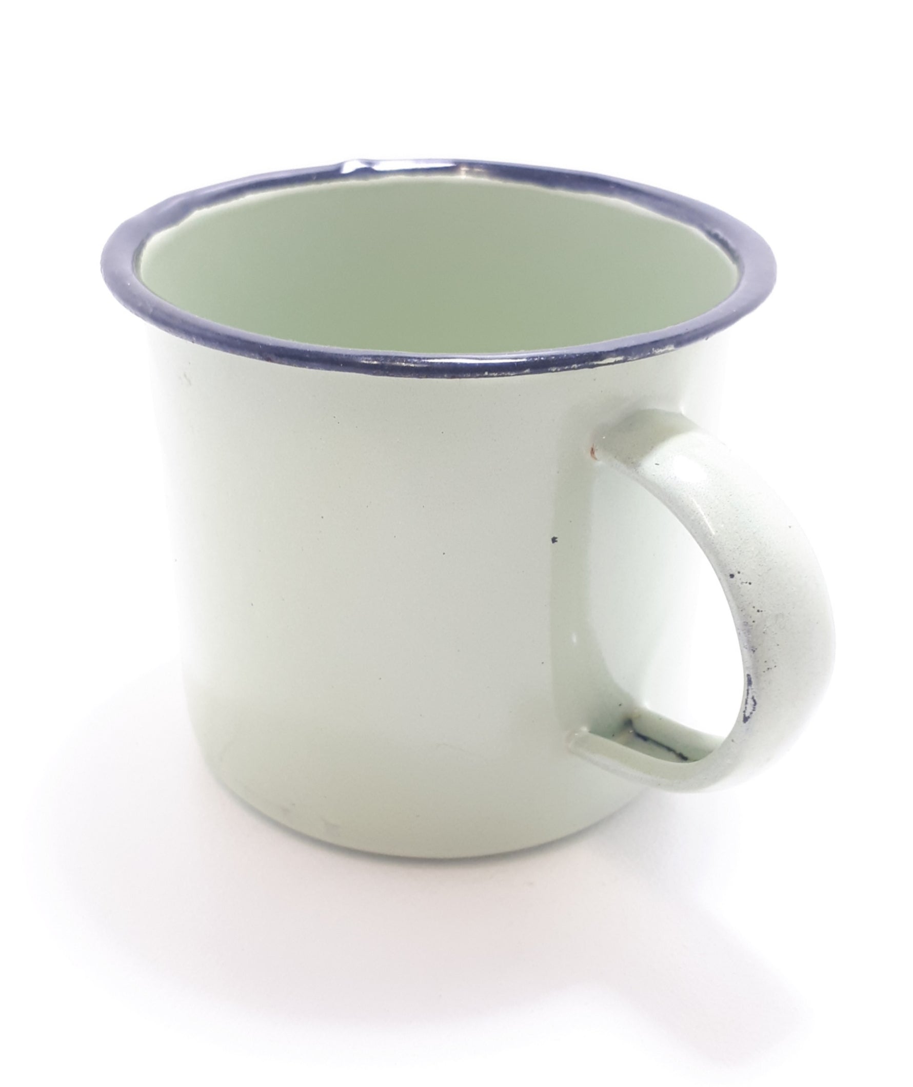 Green Vintage Enamel Mug With Broad Black Rim