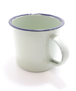 Green Vintage Enamel Mug With Broad Black Rim