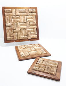 Set Of 3 Graduating Handmade Wood & Wine Cork Pot Holders