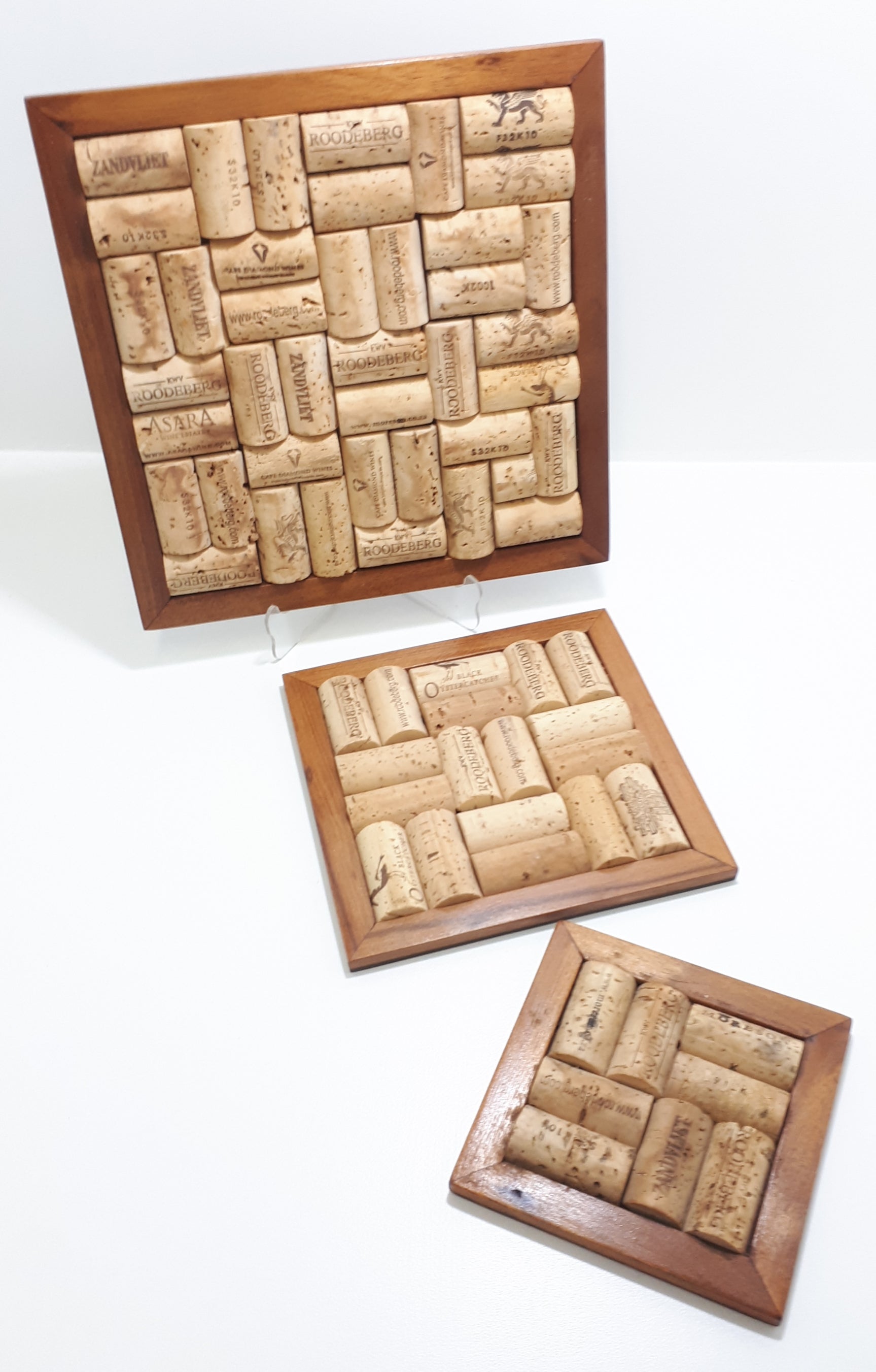 Set Of 3 Graduating Handmade Wood & Wine Cork Pot Holders