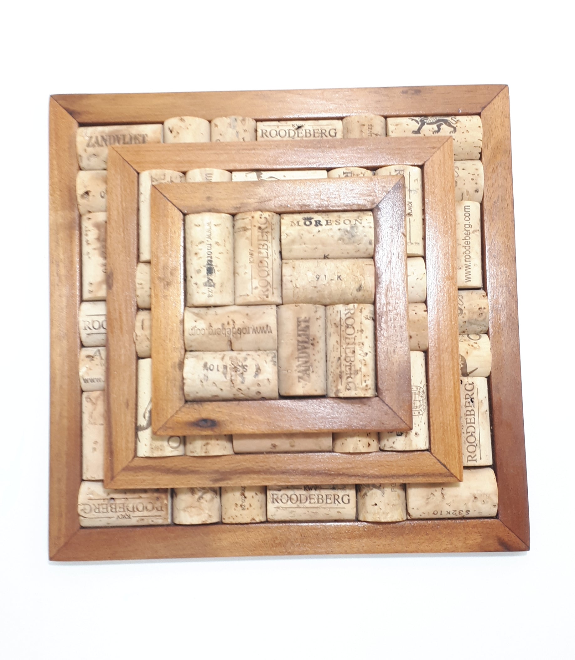 Set Of 3 Graduating Handmade Wood & Wine Cork Pot Holders