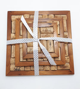 Set Of 3 Graduating Handmade Wood & Wine Cork Pot Holders