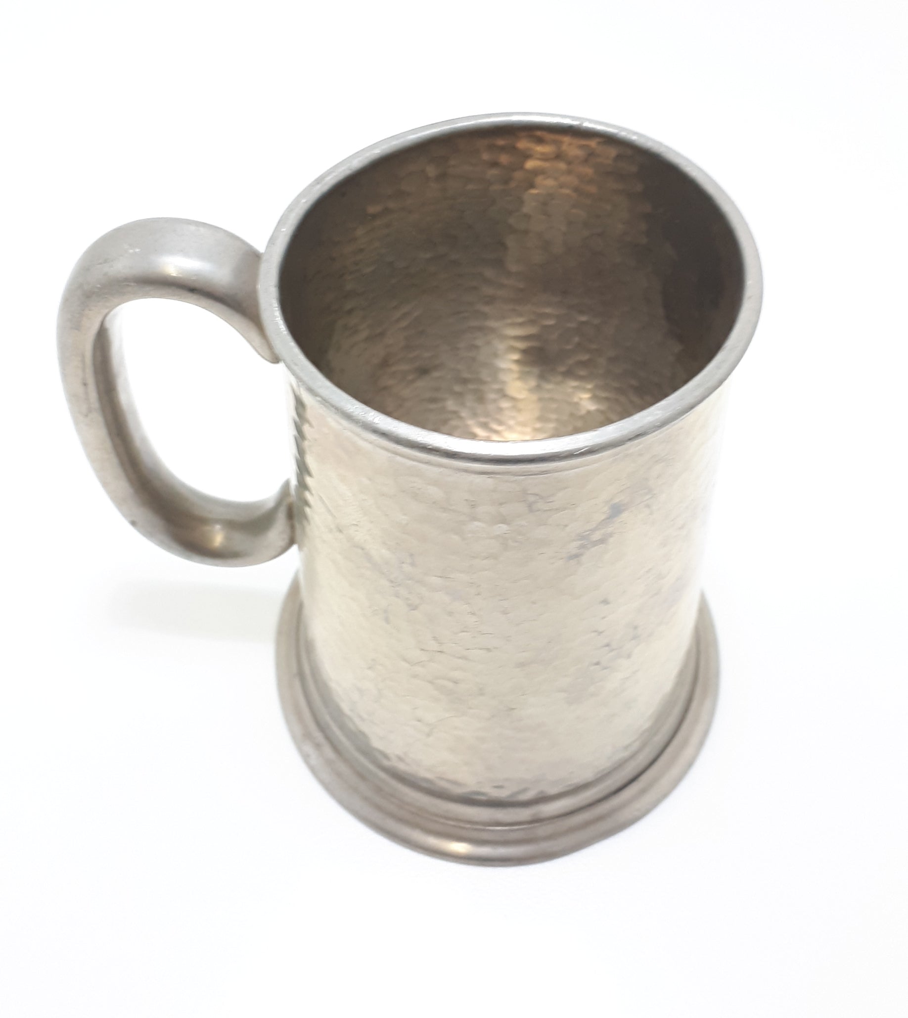 Vintage Hammered Metal Pewter Beer Tankard