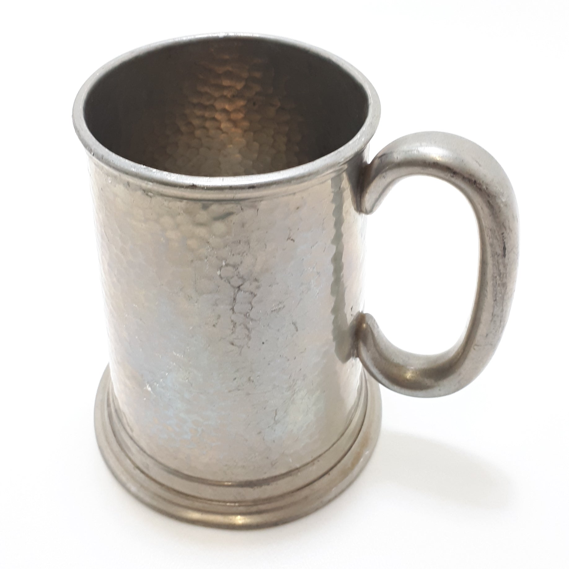 Vintage Hammered Metal Pewter Beer Tankard
