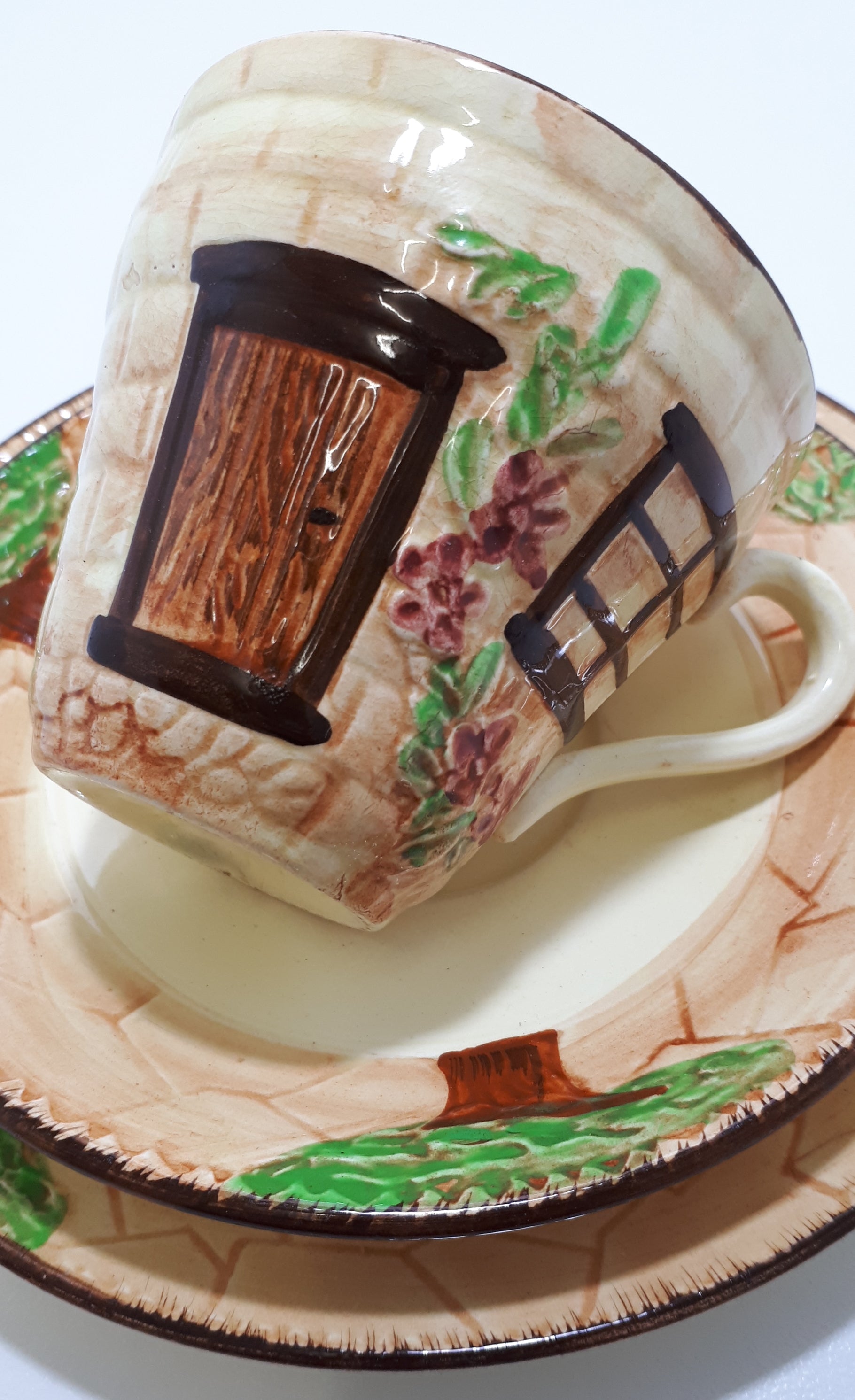 Vintage Cottageware – Set Of 4 Burlington Ware (John Shaw & Sons) Tea Trios – Cup, Saucer & Tea Plate