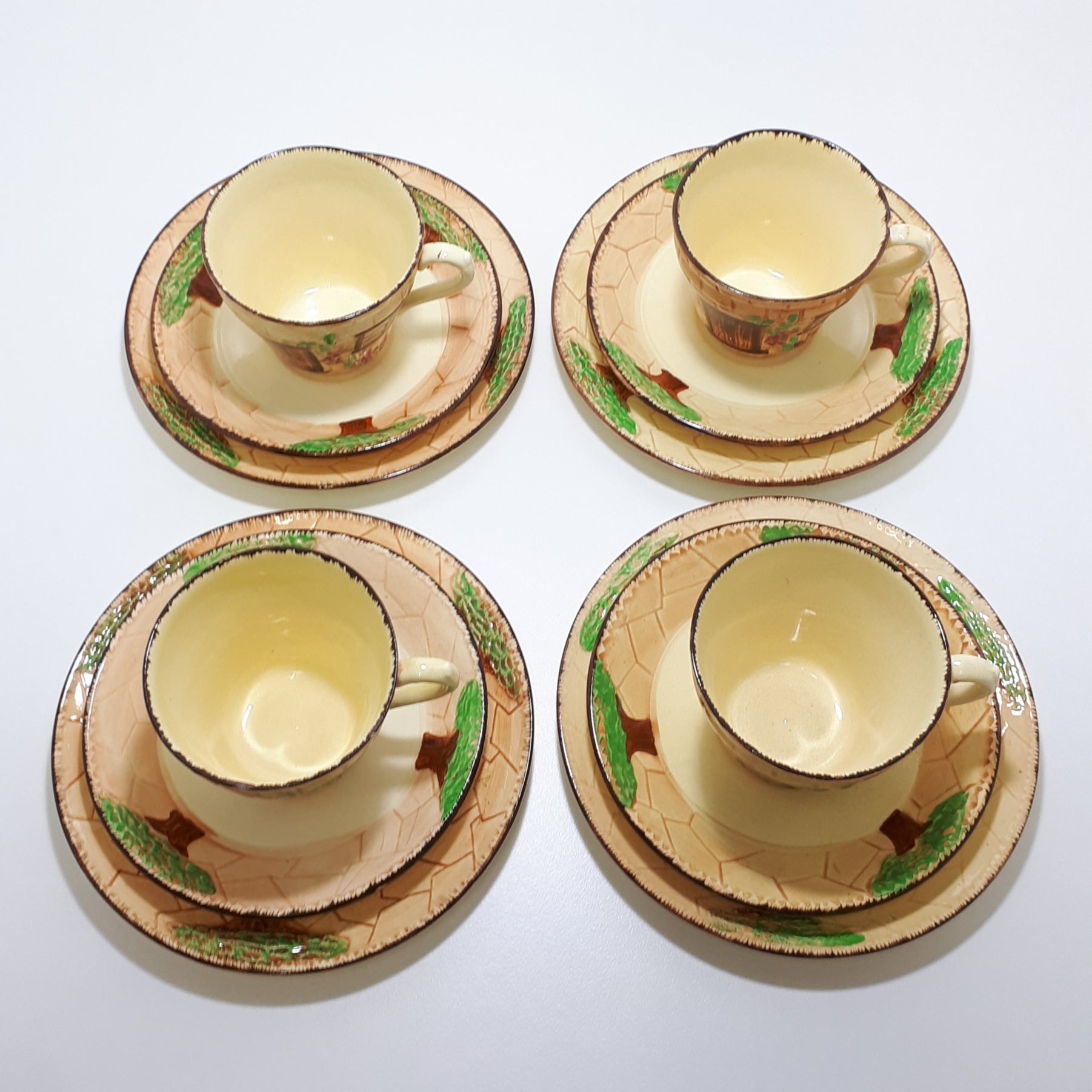 Vintage Cottageware – Set Of 4 Burlington Ware (John Shaw & Sons) Tea Trios – Cup, Saucer & Tea Plate