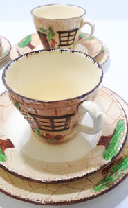 Vintage Cottageware – Set Of 4 Burlington Ware (John Shaw & Sons) Tea Trios – Cup, Saucer & Tea Plate