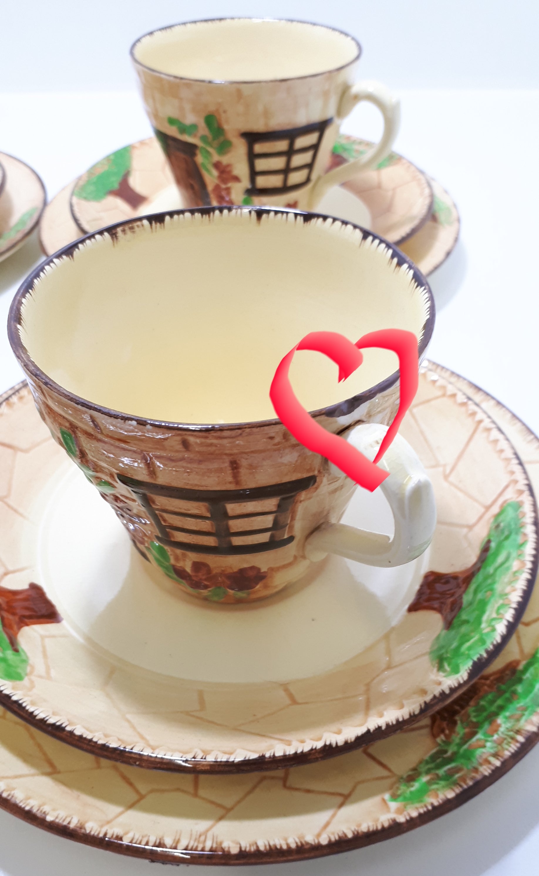 Vintage Cottageware – Set Of 4 Burlington Ware (John Shaw & Sons) Tea Trios – Cup, Saucer & Tea Plate