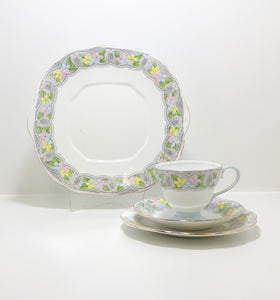 Rare Vintage 1930 – 1940’s Set of Salisbury Fine Bone China Tea Trios (Cups, Saucers & Tea Plates) & Biscuit Plate