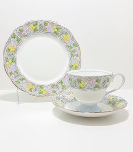 Rare Vintage 1930 – 1940’s Set of Salisbury Fine Bone China Tea Trios (Cups, Saucers & Tea Plates) & Biscuit Plate